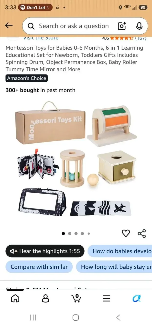 Montessori Toys for Babies 0-6 Months, 6 in 1 Learning Educational Set Newborn,